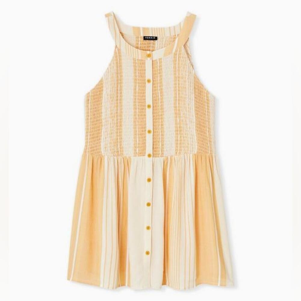Torrid Babydoll Rayon Crepe Smocked Tank Stripe Yellow